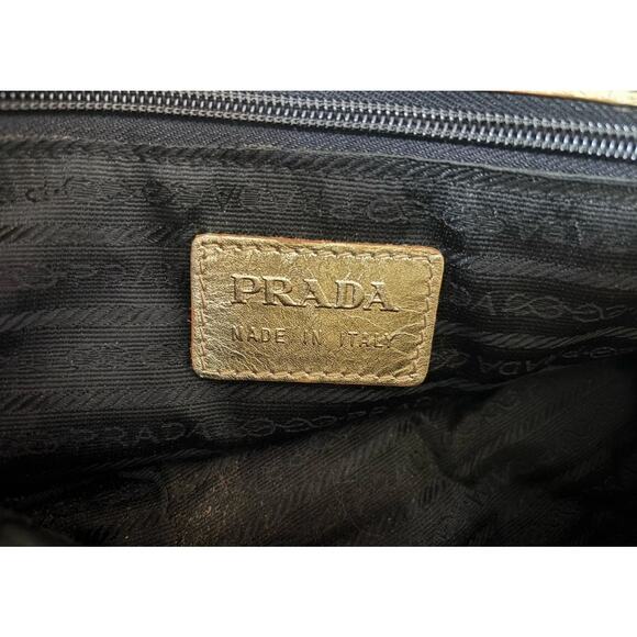Vintage PRADA Metallic Gold Large Leather Quilted Double-Chain Strap Large - Picture 10 of 13